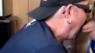 Mature gloryhole DILF sucks BFs cock