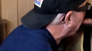 Senior gloryhole DILF blows BFs dick