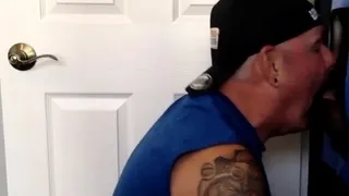 Tattooed gloryhole DILF sucks dick
