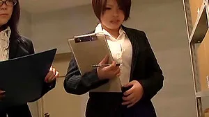 Pretty Japanese chick gets her pussy licked and fucked in the office