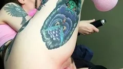 Amateur brunette double toying on webcam