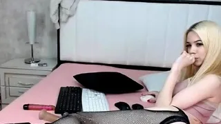 Blonde tight pussy babe solo toy fun in glamour masturbation