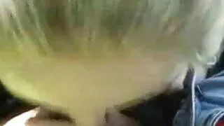 Very hot blonde blows him in her car