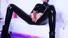 Superb Brunette SheBoy in Latex Live on Web Cam Part 2