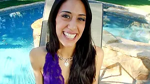 Hardcore interracial fucking by the pool with a horny Latina