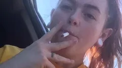 Tiny redhead outdoor masturbation