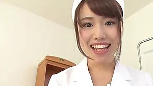 Cute Asian nurse flashes her amazing boobs and rides in cowgirl