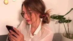 Homework - Busty and nerdy amateur babe studying on webcam