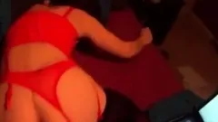 Lingerie and stockings clad lesbos toy each others big asses