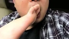 Chinese girl foot worship in car