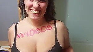 Busty brunette babe loves teasing with her big round boobies