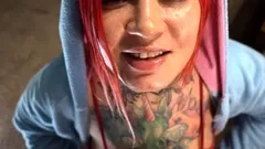 Redheaded sexy milf with big boobs stripping outdoors