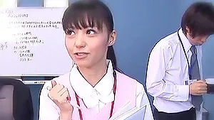 Japanese nurse Aino Kishi drops on her knees to suck a dick