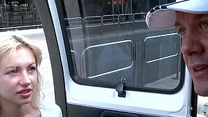 Wild fucking in the back of the van with a small tits blondie