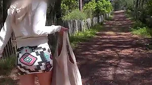 Lovely blonde teen flashing pussy outdoor