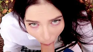 Kinky girl Reislin loves playing with a hard pecker outdoors