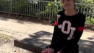 Shy brunette teen does her first porn casting