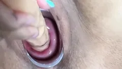 Stunning close up pussy toying action from busty solo beauty