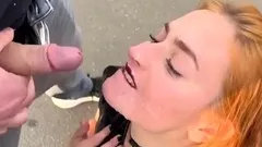 Red Head In An Outdoor Latex Bukkake