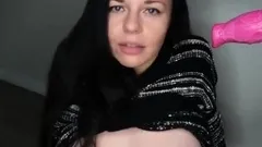 Hot brunette milf toys her wet hairy pussy in solo