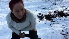 Brunette enjoys foot fetish outdoor