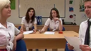 Dick sucking in the college class-room. Crystal Sparx and Felicity Fox