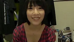 Pretty Asian amateur Abeno Miku drops on her knees to give a BJ