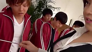 Bukkake ending for cum loving Japanese slut Ogata Runa after a gangbang