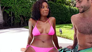 Oiled ebony babe Payton Sweet moans during passionate interracial sex