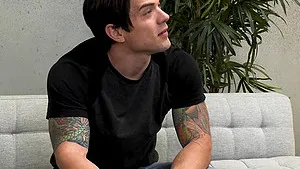 Hardcore ass fucking on the sofa between two handsome gay dudes