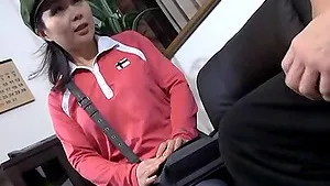 Amateur quickie on the sofa with a cute Japanese delivery girl