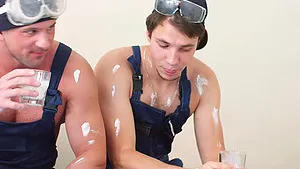 Spit-roast and double penetration threesome with skinny Via Lasciva