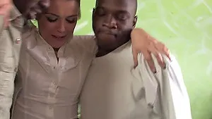 Interracial MMF threesome with natural boobs slut Katie Thomas