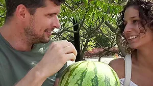 Nice outdoors fucking ends with cum on pussy of skinny Bunny Love