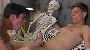 Hardcore fucking on the bed between two handsome gay lovers