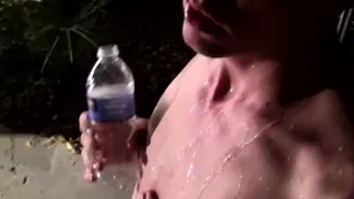 18yo deviant Riley Michaels drinks piss outdoors before wank