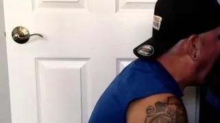 Deepthroating DILF sucks gloryhole penis