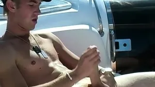 Young jock Matt H masturbates his huge dick outdoor and cums