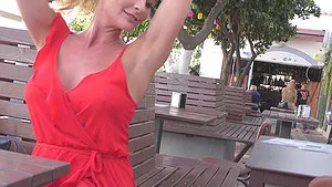 Horny stranger Eve picked up and gives a naughty striptease