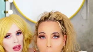 Threesome POV blowjob with facial cumshot