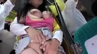 Japanese girl won't fall in bus