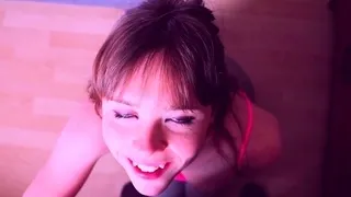 Amateur brunette teen blowjob and cumshot