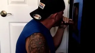Gloryhole amateur DILF sucks and jerks
