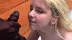 Blond slut fucks and sucks big cock to get a facial cumshot