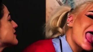 CFNM college babes suck teacher in 3some