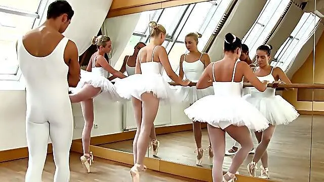 Russian ballerinas share cock on the dance floor