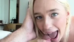 Blonde teen sucks cock and gives the cameraman a rimjob