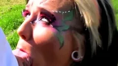 Tattooed cosplay model Lily Fatale gets fucked outdoors