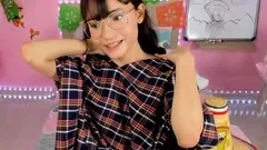 Horny amateur masked Asian teen toying on webcam show