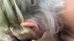 Blonde White girl facial after she deep throat my BBC in car